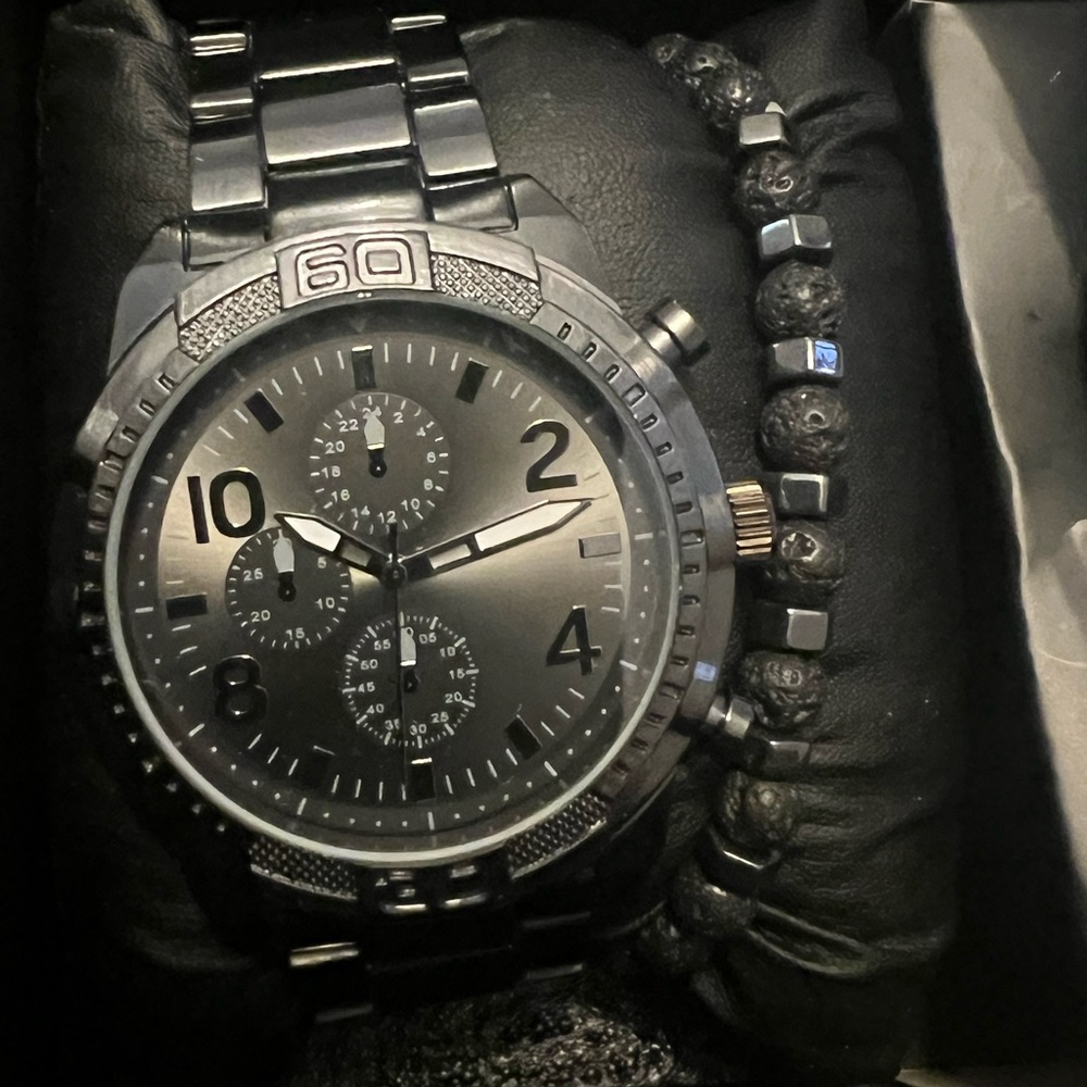 Black Chronograph Watch with Bracelet